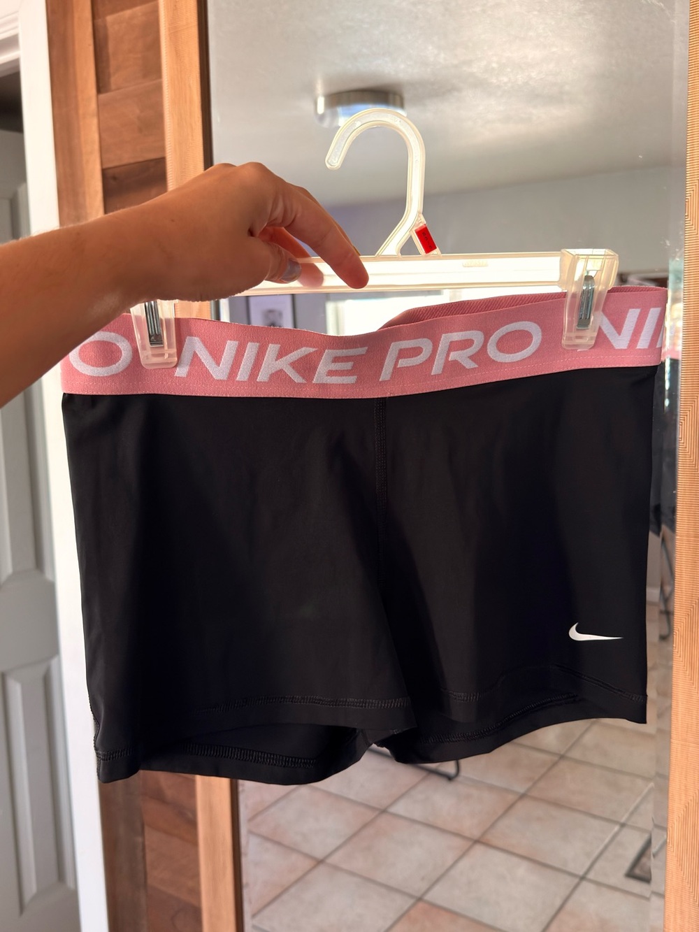 Nike Pro Black Stretchy Active Shorts with Pink Waistband